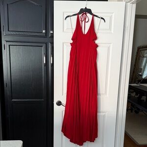 Free People  Red Halter Dress boho maxi style dress with high slits